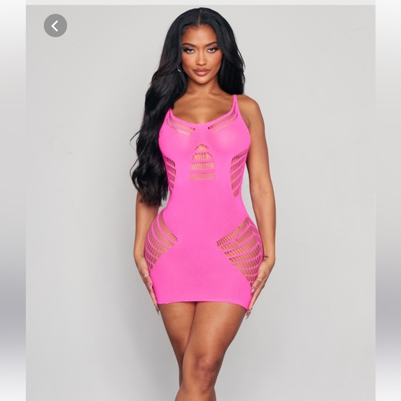 PLT Shape neon pink sheer mini dress. NWT - Picture 2 of 2